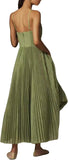 Tea Length Pleated Formal Dresses for Women Satin Bridesmaid Dress Spaghetti Straps Backless A Line Evening Gown
