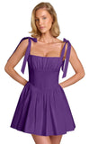 Spaghetti Straps Homecoming Dresses for Teens Satin A-line Short Prom Dress Pleated Cocktail Gowns with Pockets