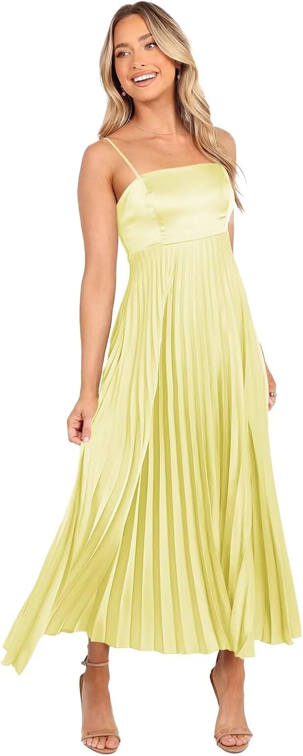 Midi Pleated Bridesmaid Dresses for Women Tea Length Formal Wedding Guest Dresses Prom Formal Gowns