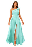 One Shoulder Bridesmaid Dresses Long for Women Satin Formal Gown Wedding Guest Dress