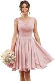 Double V Neck Short Bridesmaid Dresses for Women 2025 Chiffon A Line Formal Evening Gowns with Pockets