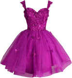 Off Shoulder Glitter Tulle Homecoming Dresses for Teens 3D Butterfly Short Prom Dress Sequin Quinceanera Dresses