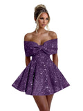 Sparkly Sequins Homecoming Dresses for Teens with Bow 2027 Strapless Short Prom Dress Cocktail Gown