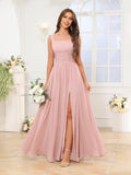 Kingbridal Chiffon A-line Bridesmaid Dresses for Women 2027 Long Square Neck Pleated Formal Evening Party Dress with Slit