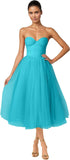 Strapless Prom Dresses Sweetheart Tulle Ball Gowns Corset Short Homecoming Dresses Pleated Lace-up Evening Dresses