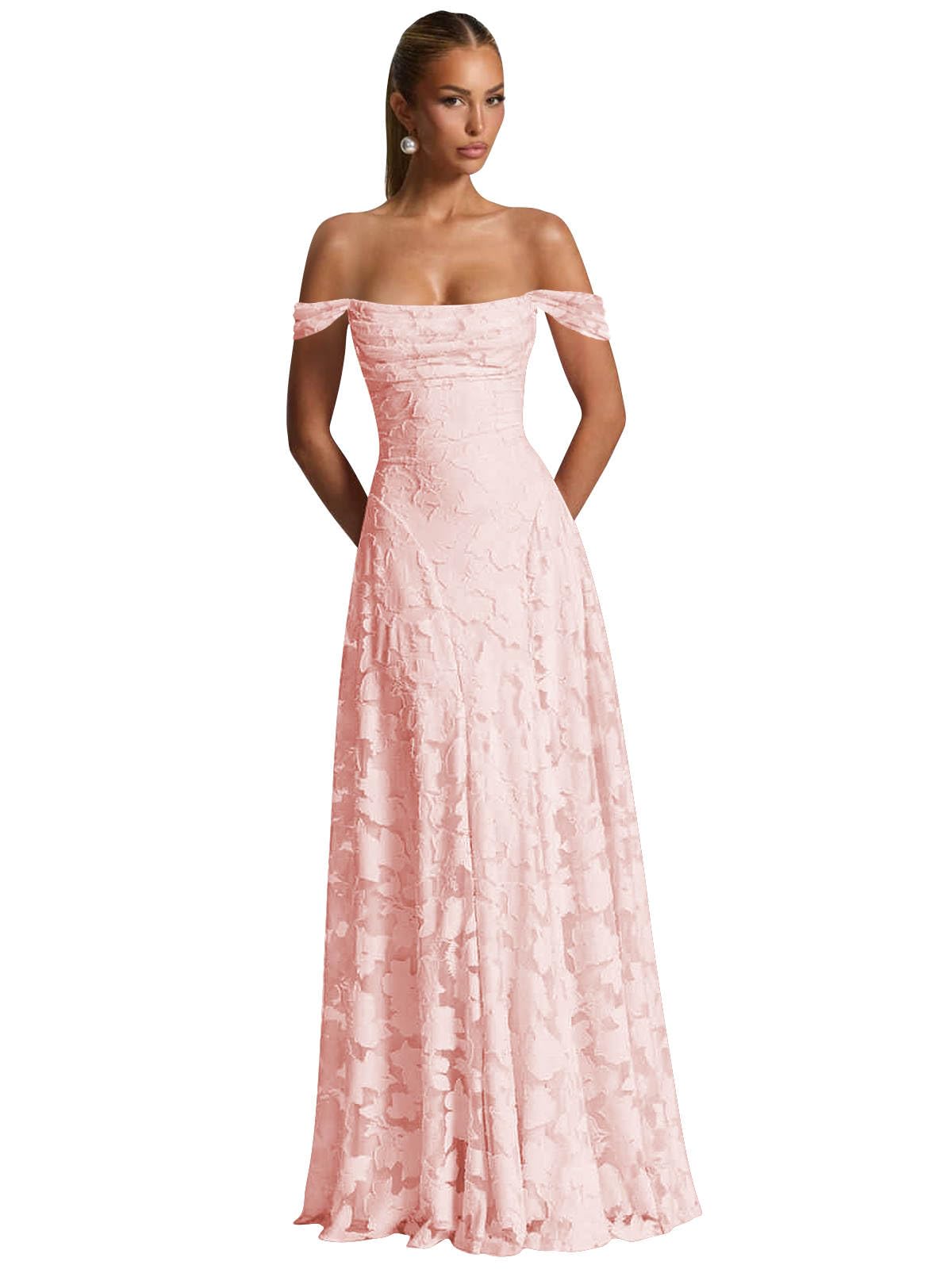 Off The Shoulder Bridesmaid Dresses Long for Women Formal Evening Gown Lace Wedding Guest Dress