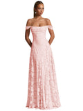 Off The Shoulder Bridesmaid Dresses Long for Women Formal Evening Gown Lace Wedding Guest Dress