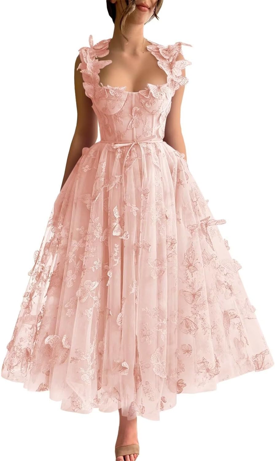 Vestidos de fiesta de tul con mariposas 3D bordadas para adolescentes, vestidos formales de noche para fiesta 