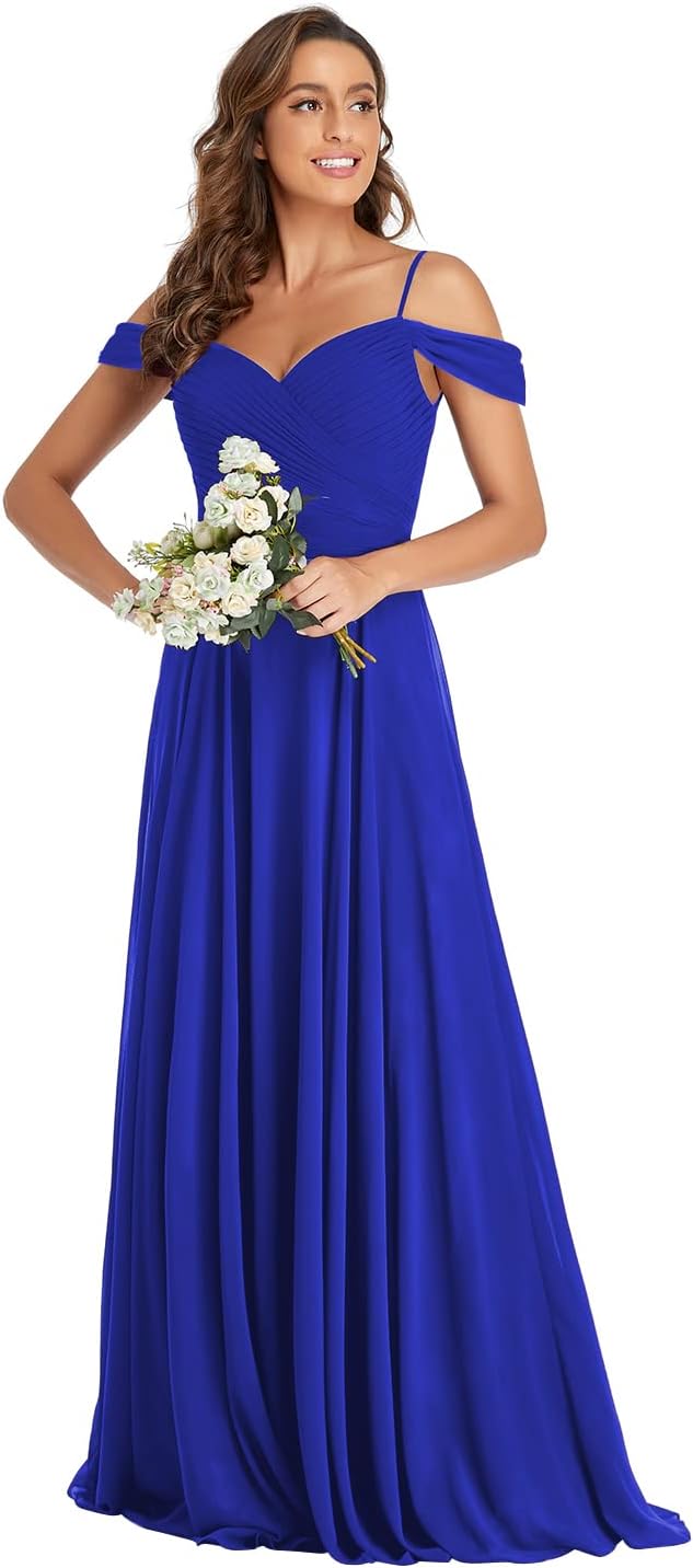 Off The Shoulder Chiffon Bridesmaid Dresses Long Spaghetti Straps A Line Formal Party Dress