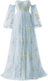 Vestidos de fiesta de tul con bordado de flores para mujer, 2024, largos, con hombros descubiertos, formales, para noche 