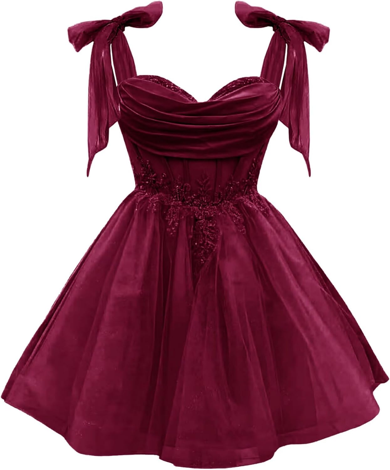Tulle Short Homecoming Dress for Teens Sparkly Lace DAMA Dresses for Quinceanera Spaghetti Straps Bow Prom Gown