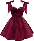 Tulle Short Homecoming Dress for Teens Sparkly Lace DAMA Dresses for Quinceanera Spaghetti Straps Bow Prom Gown