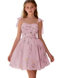 Floral Embroidery Junior Bridesmaid Dress Tulle Sweetheart Neck Girls Prom Dresses Fairy Short Formal Flower Girl Gown