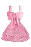 Sparkly Tiered Sequin Flower Girl Dress Spaghetti Straps Short Birthday Pageant Formal Mini Dresses