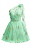 One Shoulder Homecoming Dresses for Teens Flower Embroidery Tulle Short Prom Dress A-Line Formal Party Ball Gowns
