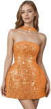 Strapless Sequin Homecoming Dresses for Teens Short Prom Dress Sparkly A-Line Cocktail Party Gowns with Pockets