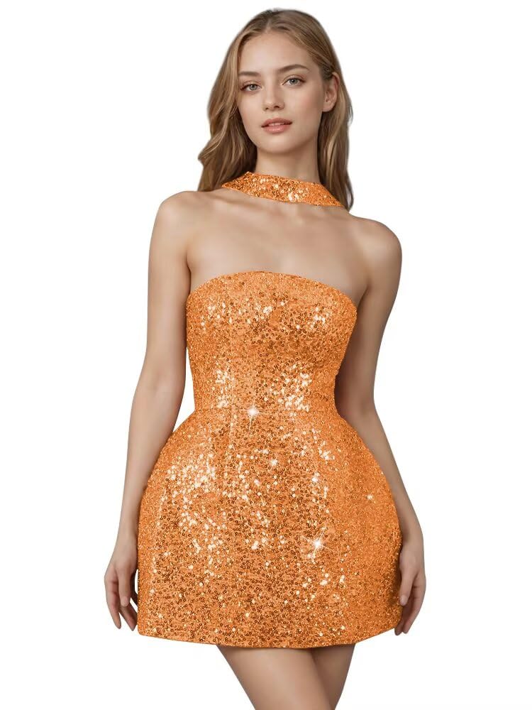 Strapless Sequin Homecoming Dresses for Teens Short Prom Dress Sparkly A-Line Cocktail Party Gowns with Pockets