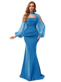 Kingbridal Gowns Long Sleeve Prom Dresses 2026 Mermaid Satin Formal Dress for Women Sparkly Sequin Halter Neck Evening Party Gowns