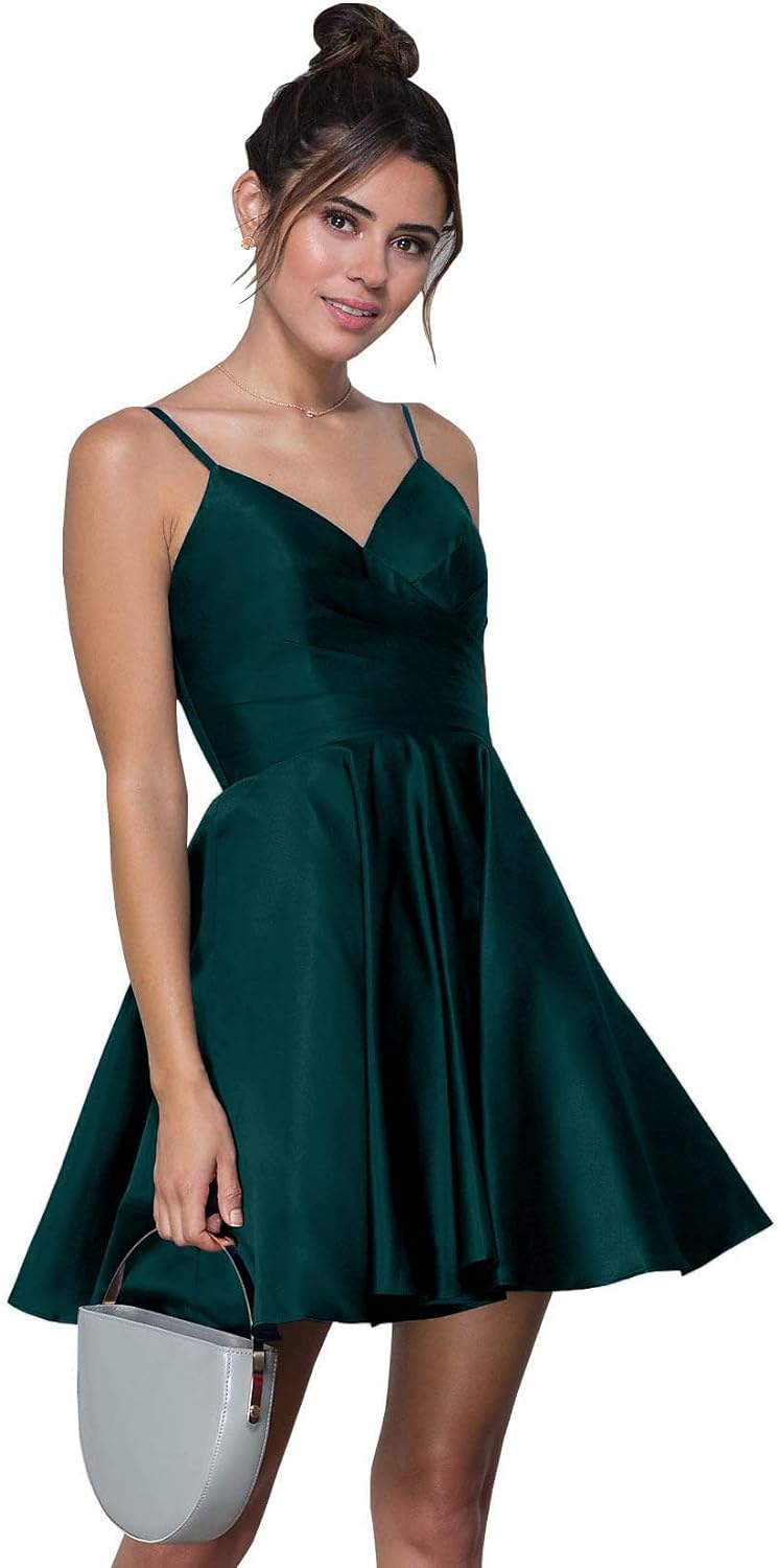 ladies short formal dresses Women's Short Homecoming Dresses with Pockets A Line Ruched Satin Form – kingbridals
