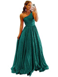One Shoulder Sequin Prom Dresses for Women 2027 Sparkly Long A-Line Formal Evening Party Ball Gowns with Pockets