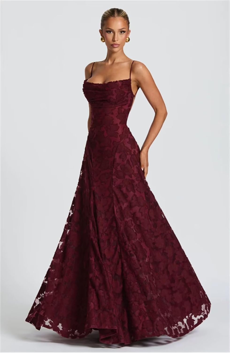 Floral Lace Bridesmaid Dresses for Women Long Spaghetti Straps Formal Evening Gowns with Scarf