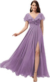 Vestidos de dama de honor largos con escote en V y volantes de gasa para mujer, vestidos de noche formales
