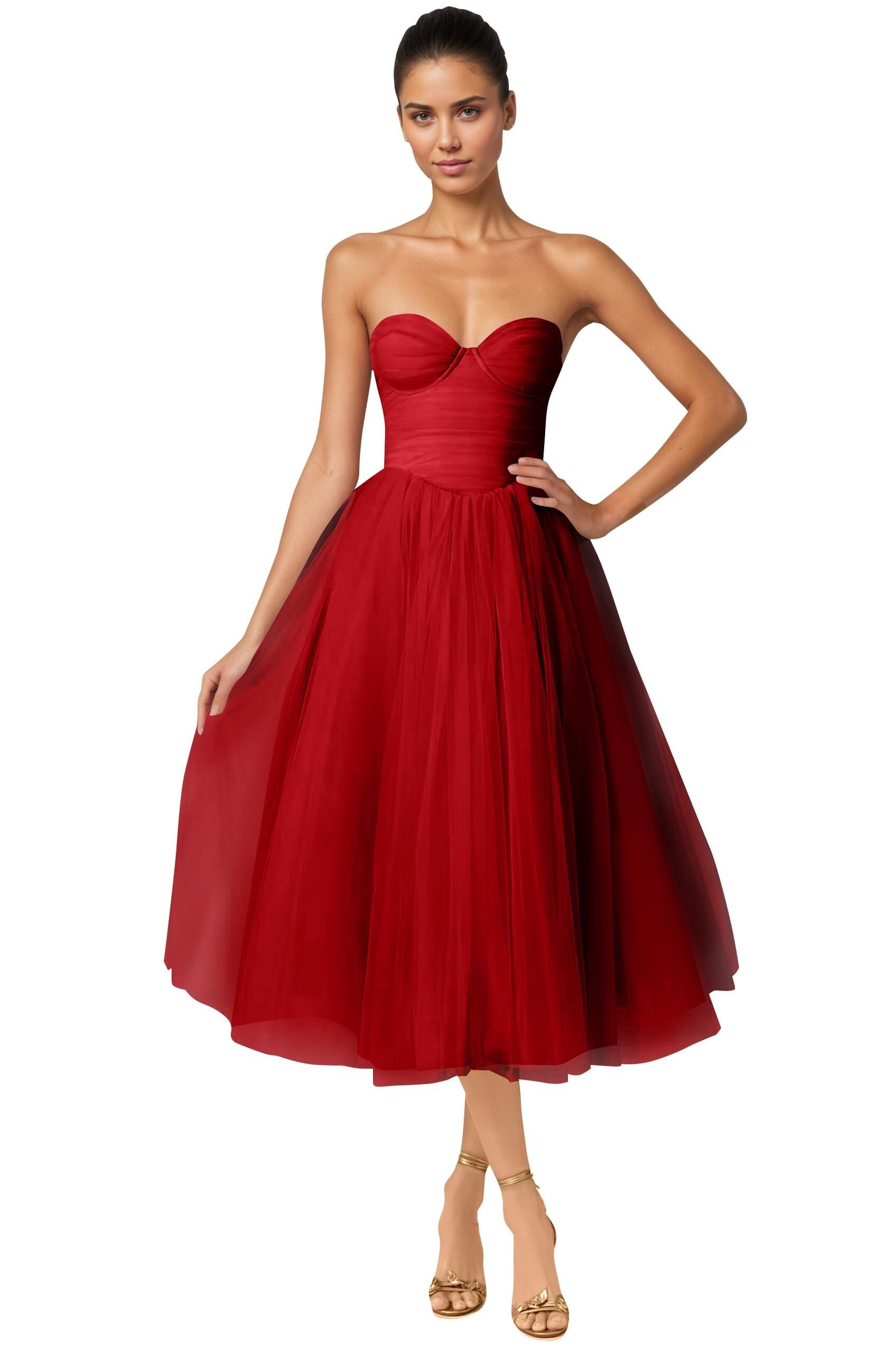 Strapless Prom Dresses Sweetheart Tulle Ball Gowns Corset Short Homecoming Dresses Pleated Lace-up Evening Dresses