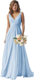 Chiffon Bridesmaid Dresses Long for Women A Line Ruched Formal Porm Evening Gowns