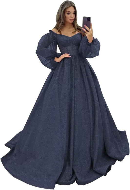 Ballkleid mit Puffärmeln und Glitzer, schulterfrei, für formelle Anlässe, Abendkleid, Prinzessin, Quinceanera-Kleid 
