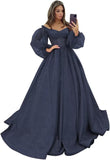 Puffy Sleeve Glitter Prom Dresses Women's Ball Gown Off Shoulder Formal Evening Gown Princess Quinceanera Dress