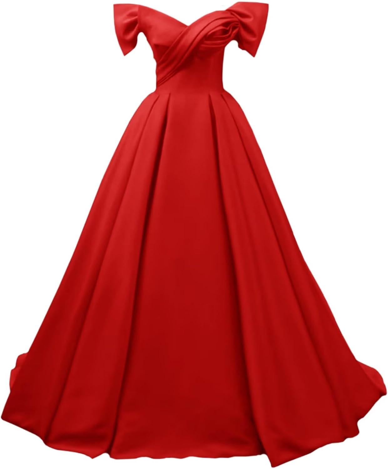 Off Shoulder Satin Prom Dresses for Women V-Neck Elegant A-Line Long Pleated Formal Evening Gown