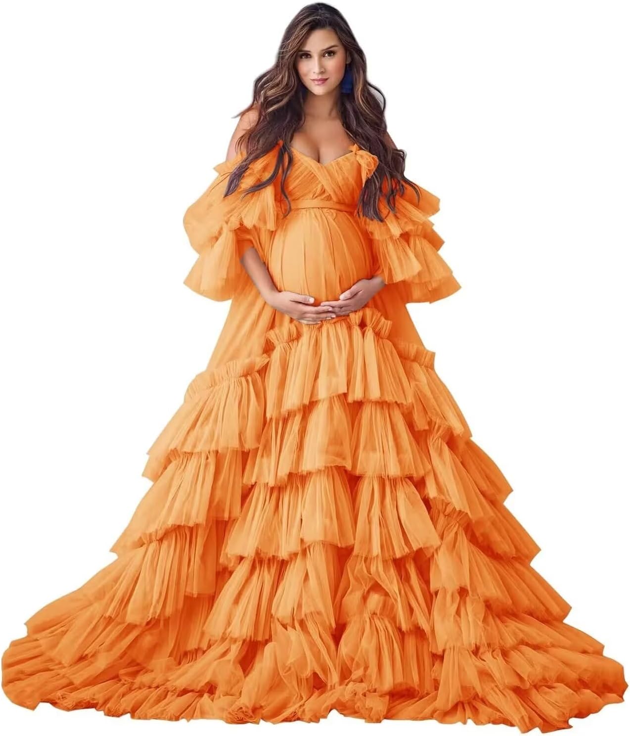 Puffy Tulle Robe Maternity Dress for Photoshoot Off Shoulder Bridal Lingerie Maternity Gowns for BabyShower