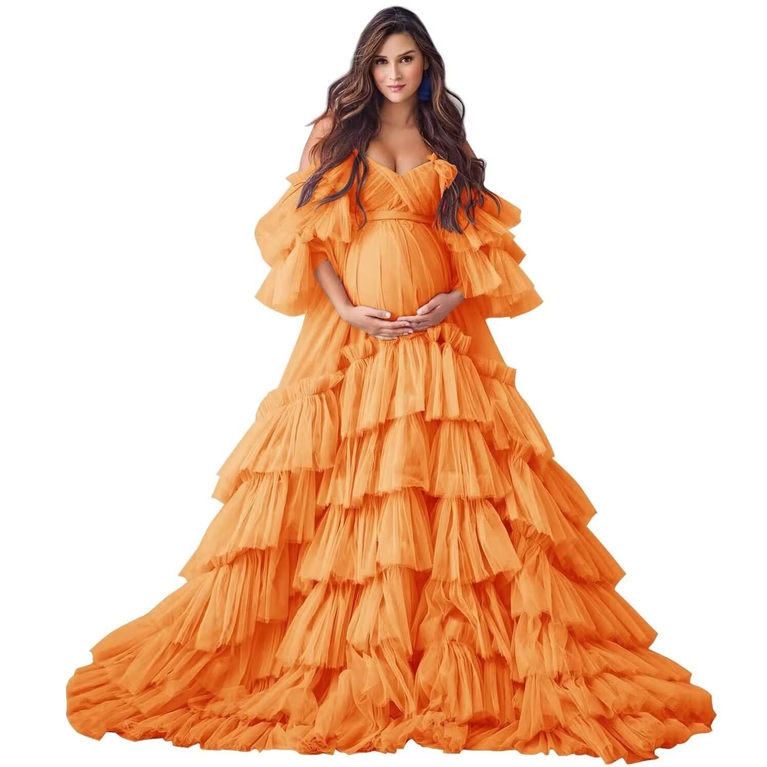 Puffy Tulle Robe Maternity Dress for Photoshoot Off Shoulder Bridal Lingerie Maternity Gowns for BabyShower