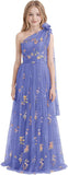 One Shoulder Long Tulle Junior Bridesmaid Dresses for Wedding Flower Girl Dress Formal Prom Gown