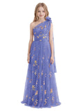 One Shoulder Long Tulle Junior Bridesmaid Dresses for Wedding Flower Girl Dress Formal Prom Gown