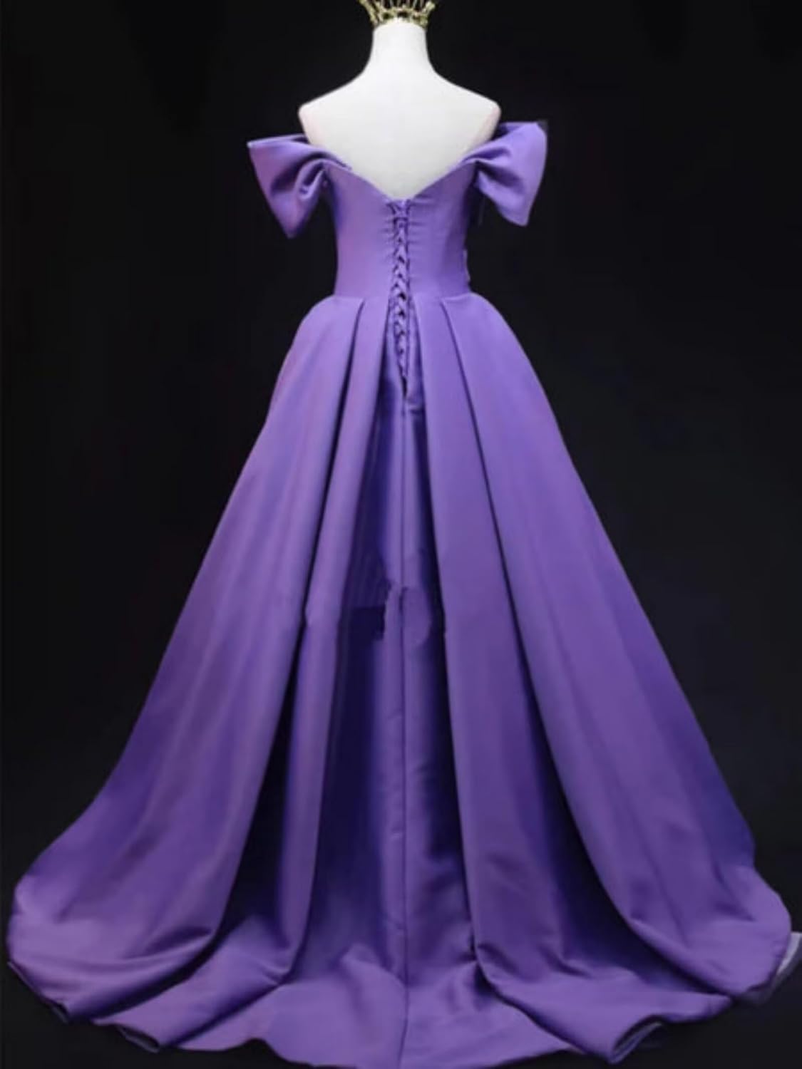 Off Shoulder Satin Prom Dresses for Women V-Neck Elegant A-Line Long Pleated Formal Evening Gown