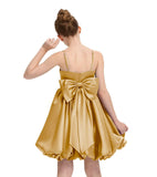 Satin Homecoming Dress for Girls Short Satin Flower Girl Dresses for Wedding Party Prom Gown with Bow