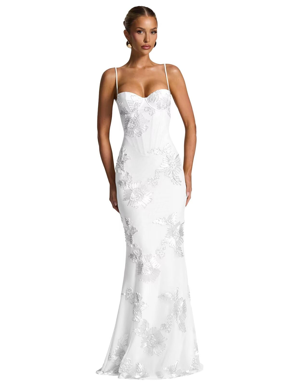 Spaghetti Straps Mermaid Prom Dress 2026 Floral Embroidery Long Corset Formal Evening Gowns