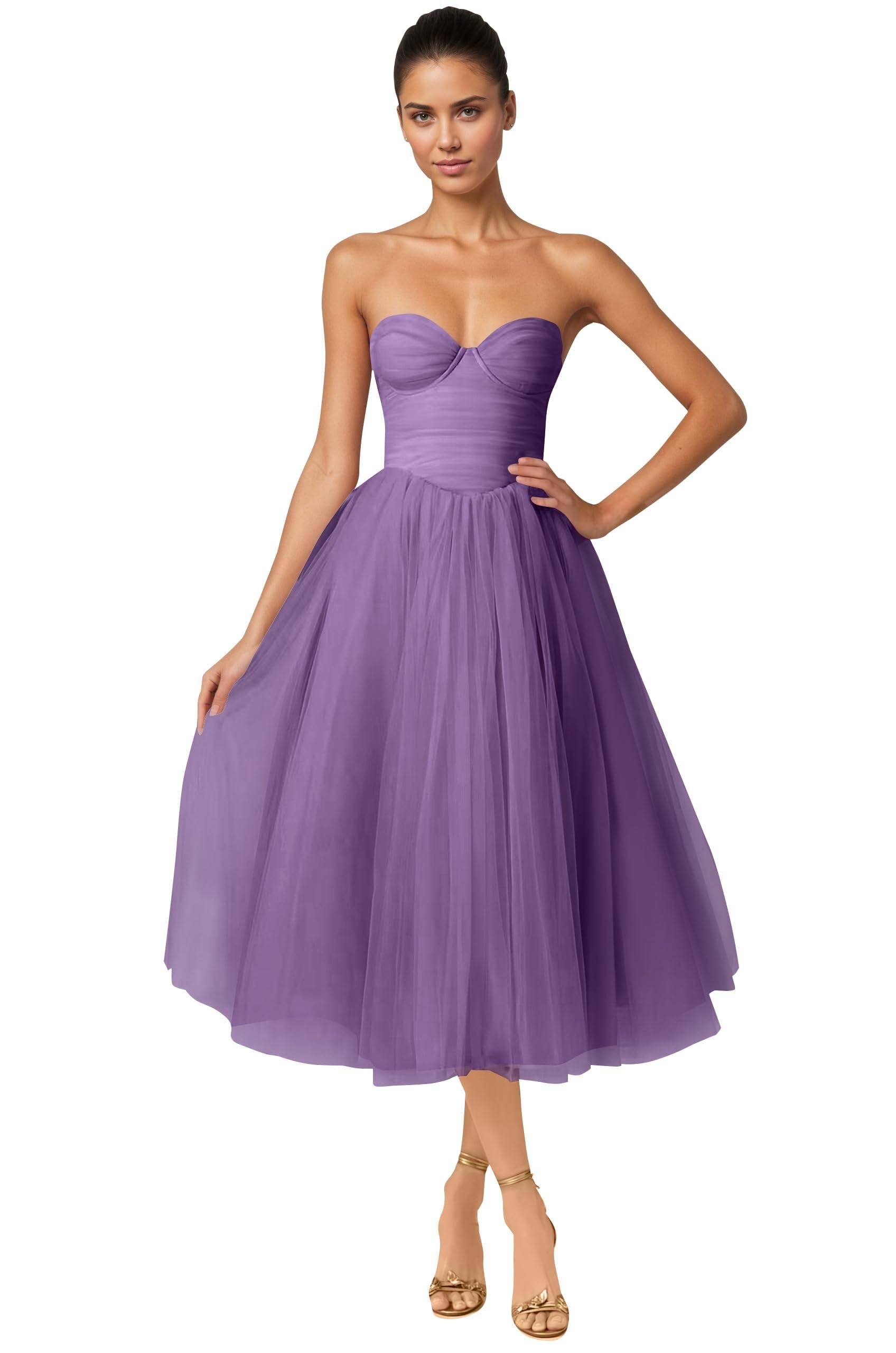 Strapless Prom Dresses Sweetheart Tulle Ball Gowns Corset Short Homecoming Dresses Pleated Lace-up Evening Dresses