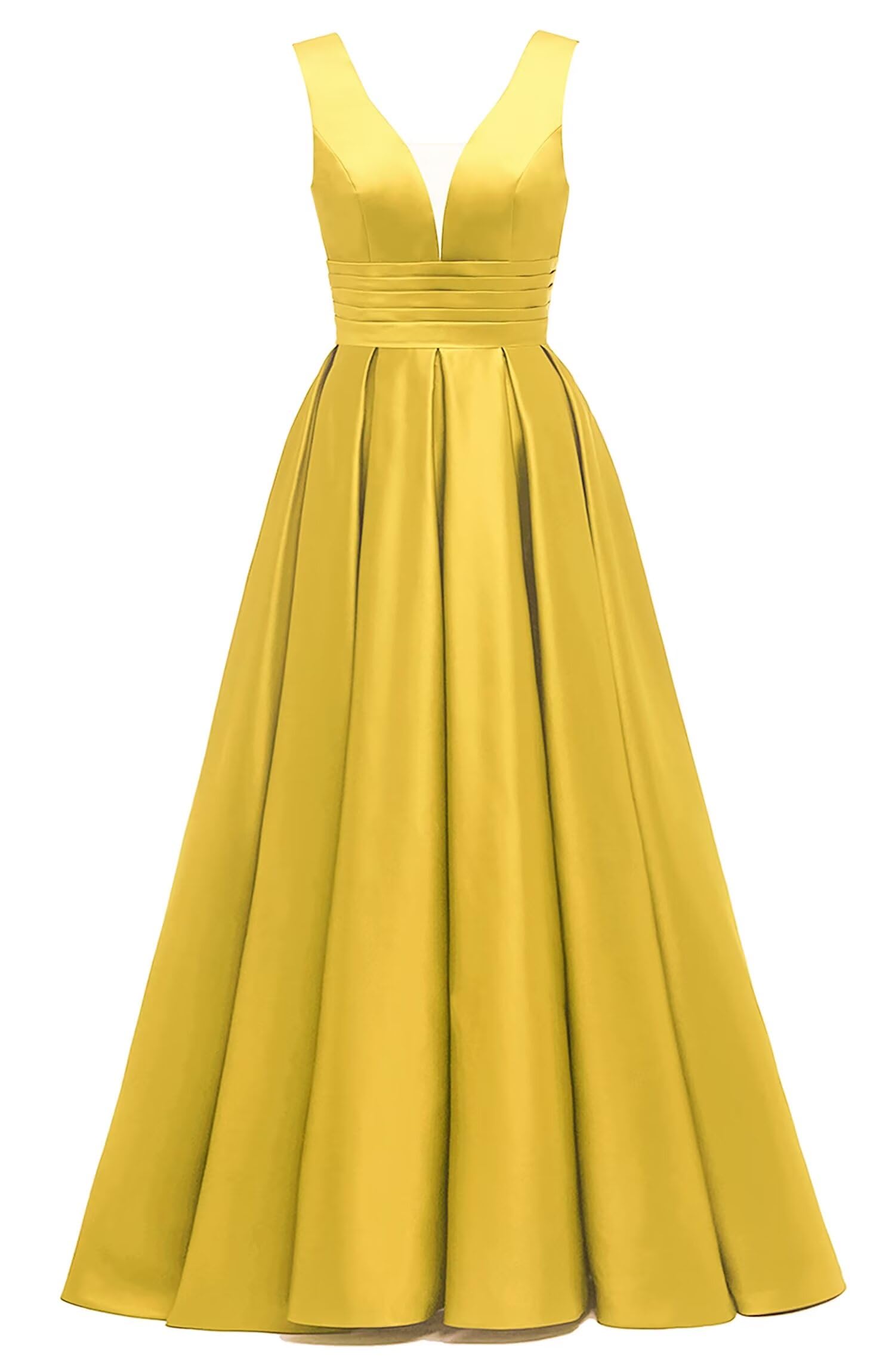 Glitter Satin Prom Dresses for Women Long V Neck A-Line Pleated Formal Evening Party Gowns with Pockets