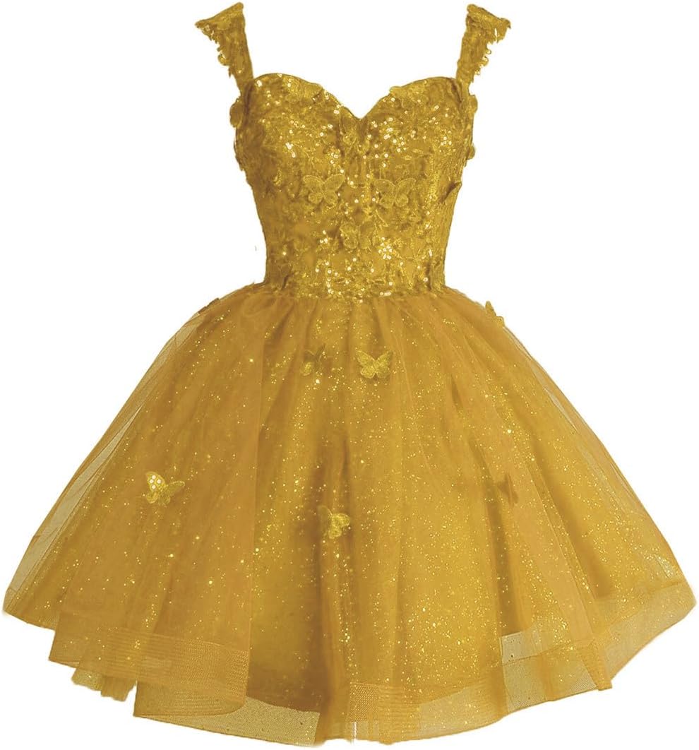 Off Shoulder Glitter Tulle Homecoming Dresses for Teens 3D Butterfly Short Prom Dress Sequin Quinceanera Dresses