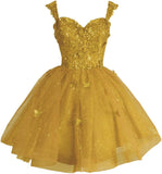Off Shoulder Glitter Tulle Homecoming Dresses for Teens 3D Butterfly Short Prom Dress Sequin Quinceanera Dresses