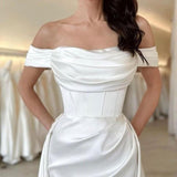 Mermaid Satin Prom Dresses for Women 2027 Long Off Shoulder Ruched Corset Formal Evening Dress Detachable Train