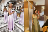 Lange Brautjungfernkleider für Frauen, formelle Satin-Spaghettiträger, Abschlussball- und Abendkleider 