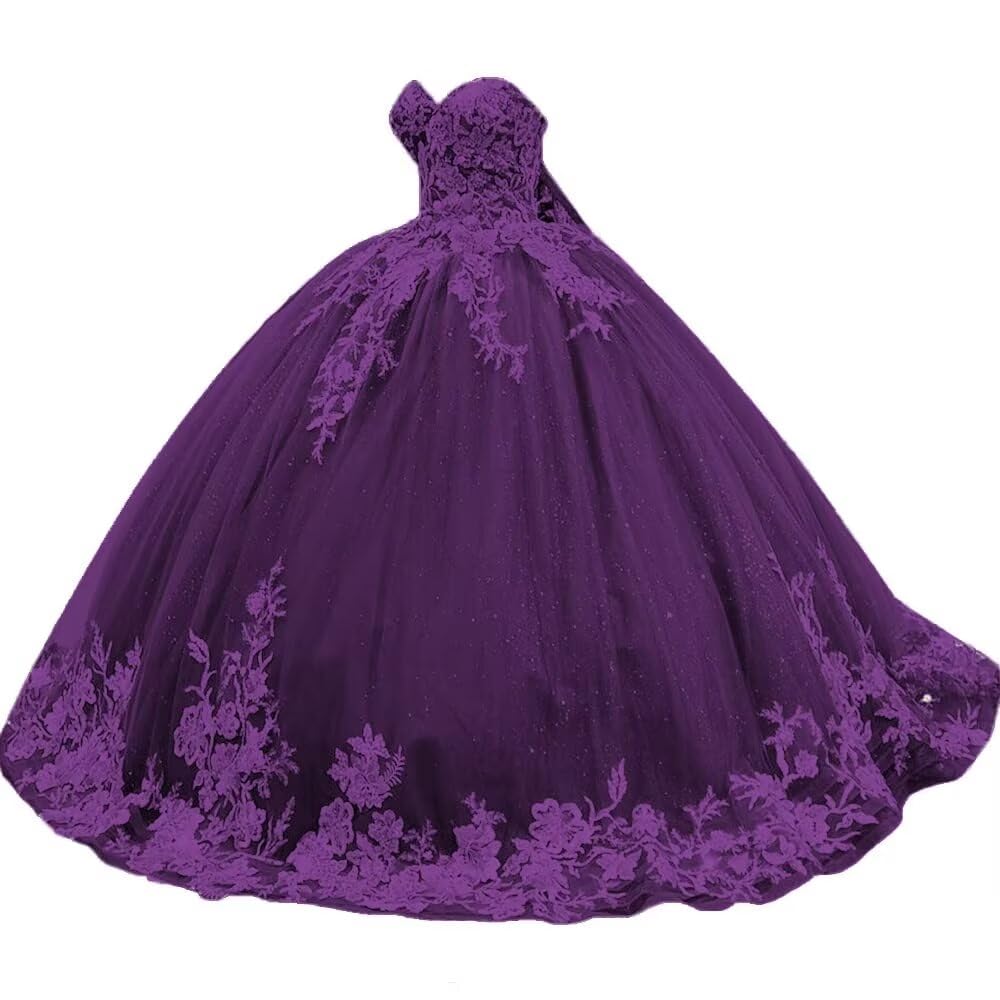 Sparkly Tulle Sweet 15 16 Quinceanera Dress Lace 3D Floral Ball Gown Strapless Puffy Prom Formal Gown