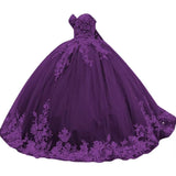 Sparkly Tulle Sweet 15 16 Quinceanera Dress Lace 3D Floral Ball Gown Strapless Puffy Prom Formal Gown