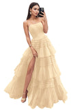 Strapless Tiered Tulle Prom Dresses for Women 2027 Long Sparkly A-Line Formal Evening Party Ball Gowns with Slit
