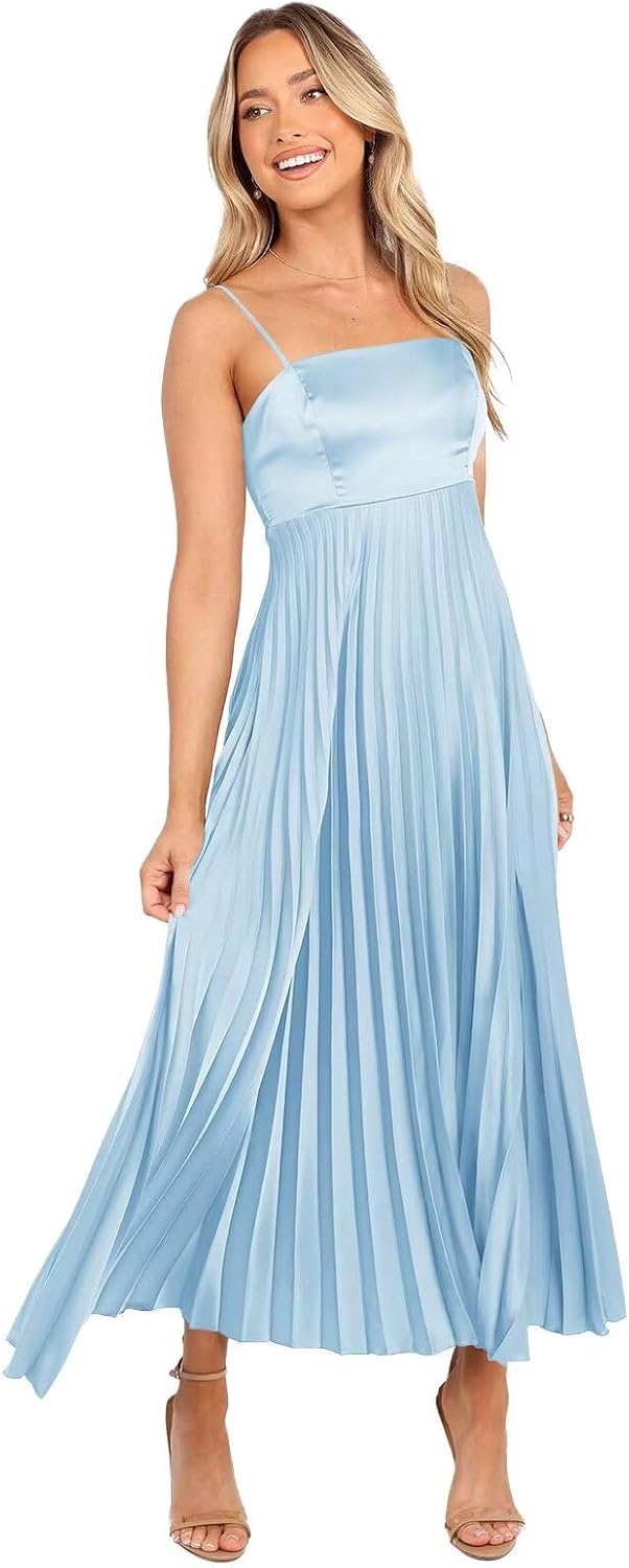Midi Pleated Bridesmaid Dresses for Women Tea Length Formal Wedding Guest Dresses Prom Formal Gowns