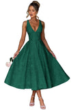 V Neck Tea Length Prom Dress for Women Satin Evening Party Gown A Line Cocktail Dress