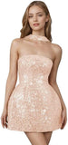 Strapless Sequin Homecoming Dresses for Teens Short Prom Dress Sparkly A-Line Cocktail Party Gowns with Pockets